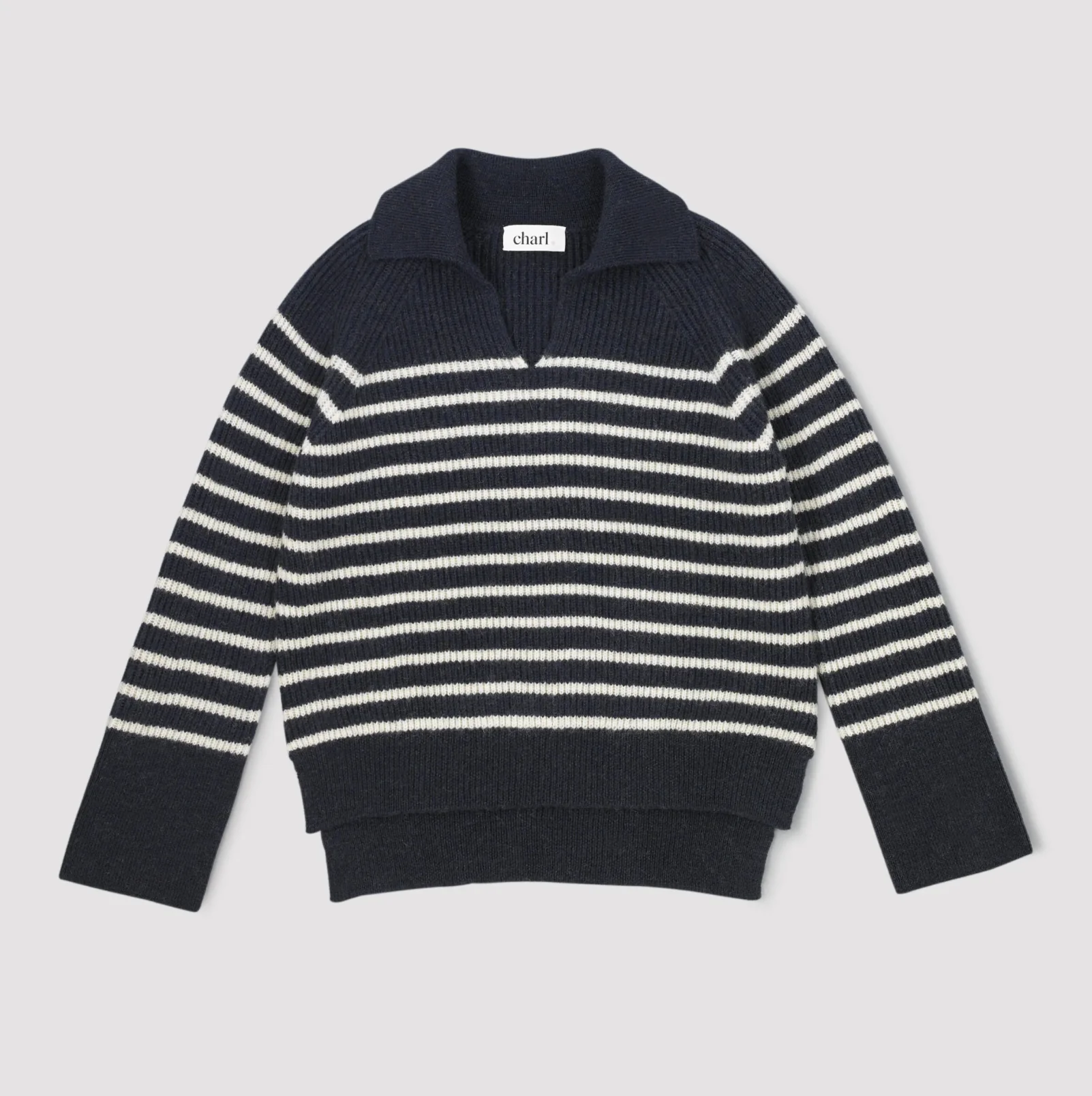 Charl Knitwear - Eddie Jumper In Navy And Cream Stripe